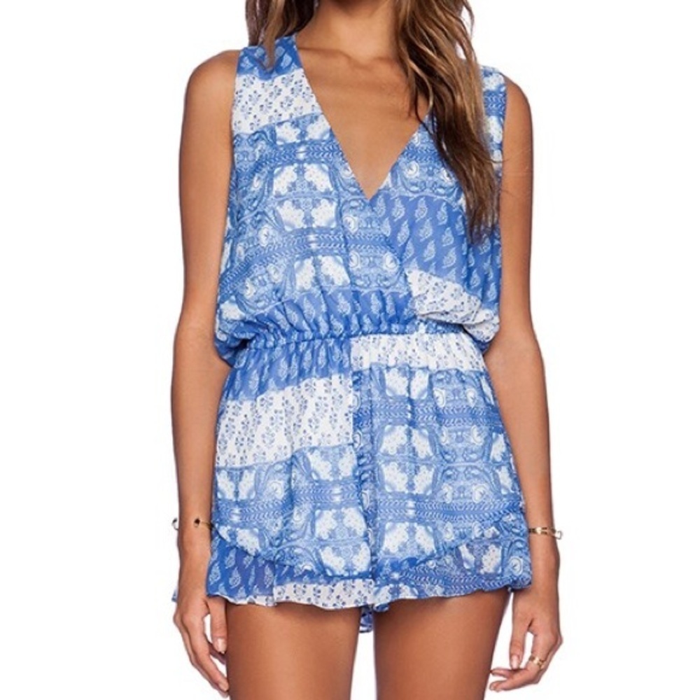Show Me Your Mumu Riri Teacups Tulips Sz Small Blue White Floral Romper